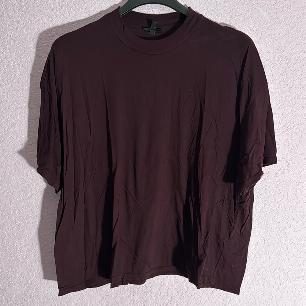Deep Plum Purple Mock Neck Boxy Fit Tee Shirt Top